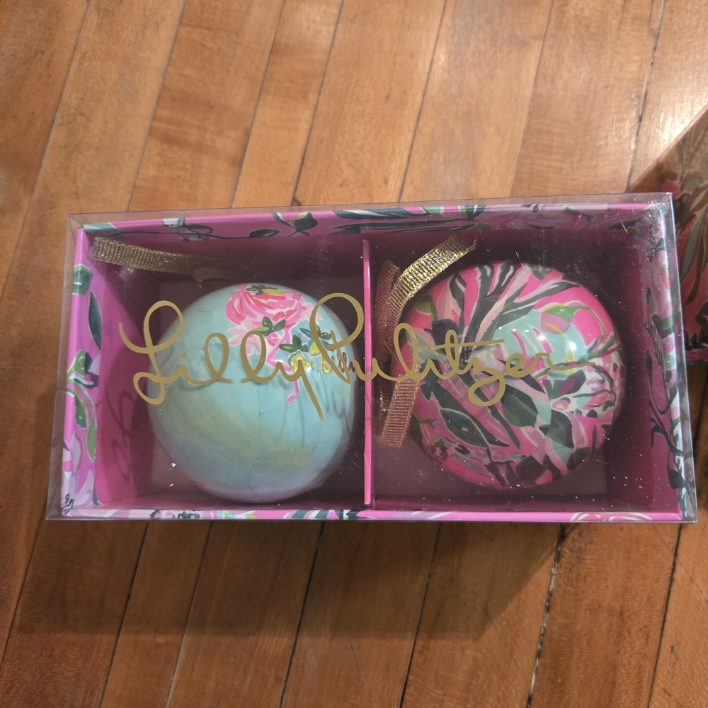 Lilly Pulitzer Vibrant Pink and Blue Ornament Duo